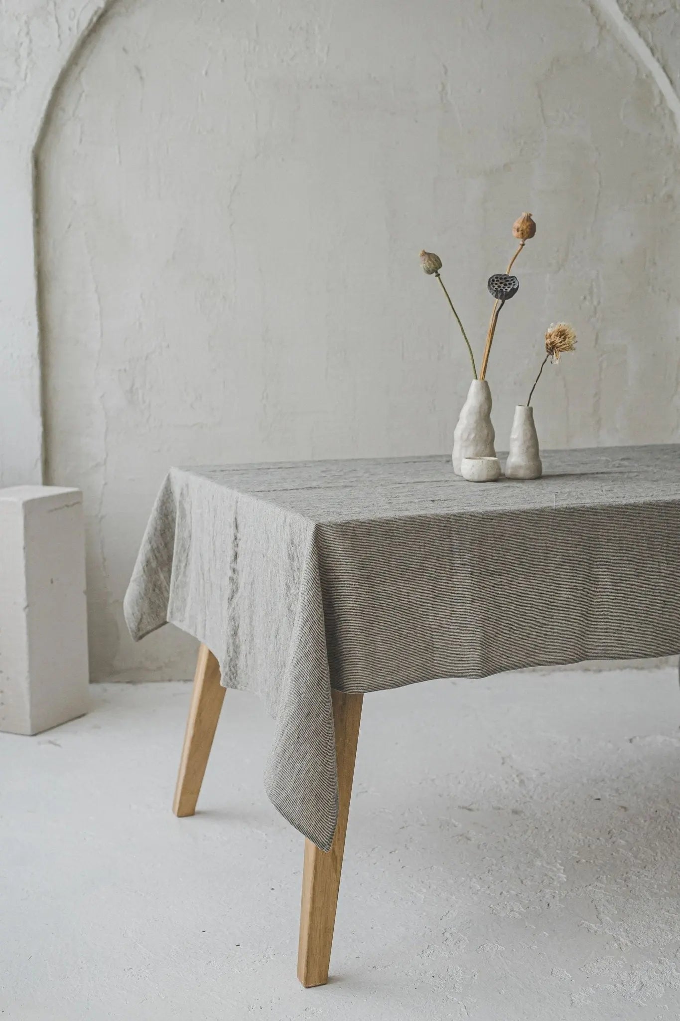 Natural Stonewashed Striped Linen Tablecloth - Epic Linen luxury linen
