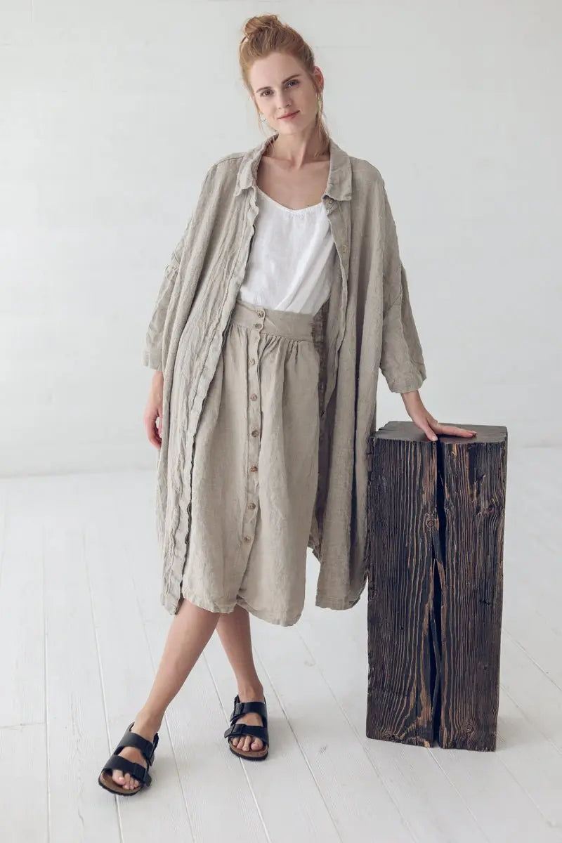 Oversized Linen Jacket with Buttons 3/4 Sleeves - Epic Linen luxury linen