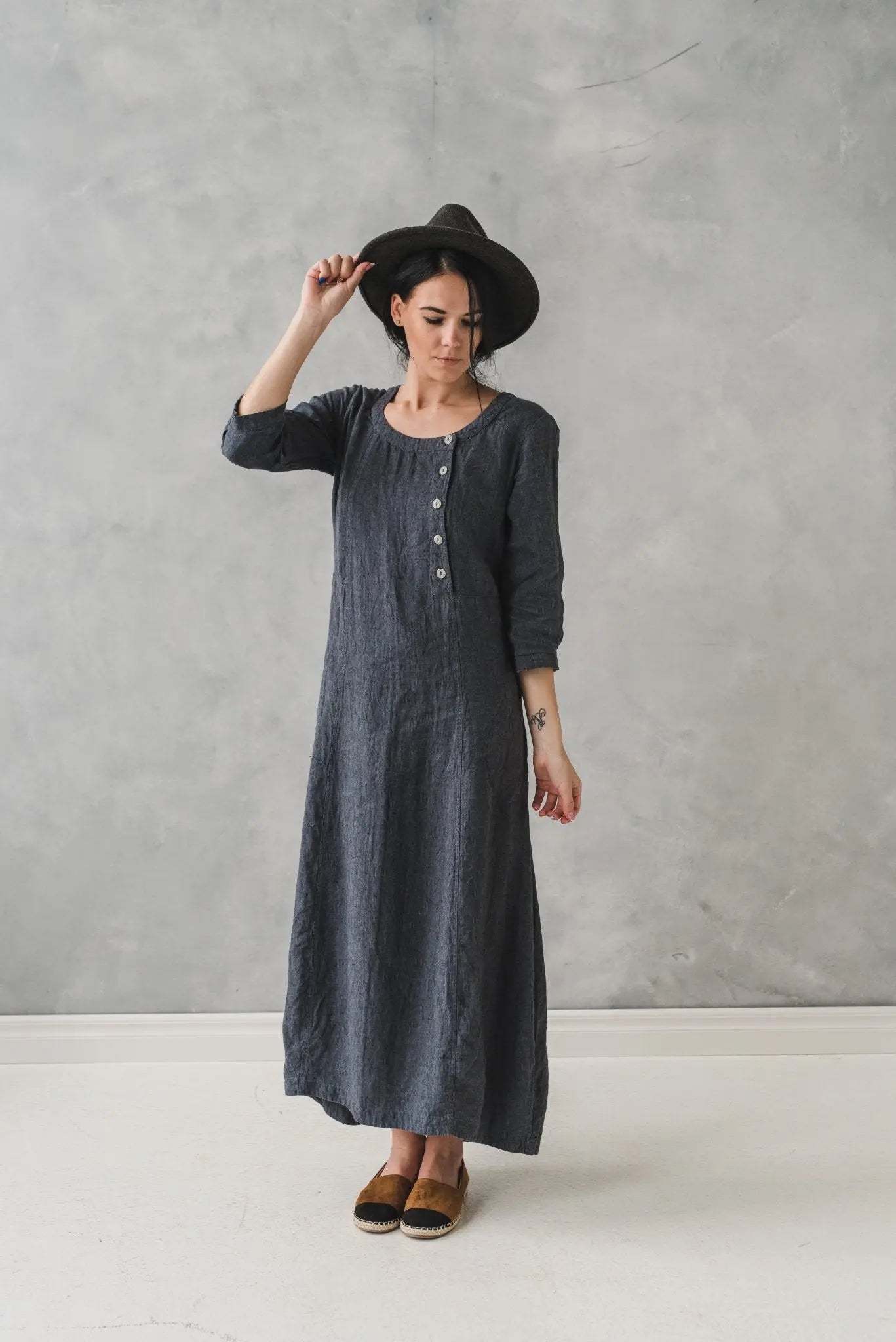 READY TO SHIP Linen Long Dress with Buttons - Epic Linen luxury linen