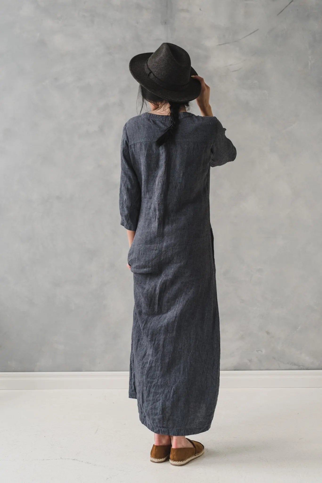 READY TO SHIP Linen Long Dress with Buttons - Epic Linen luxury linen