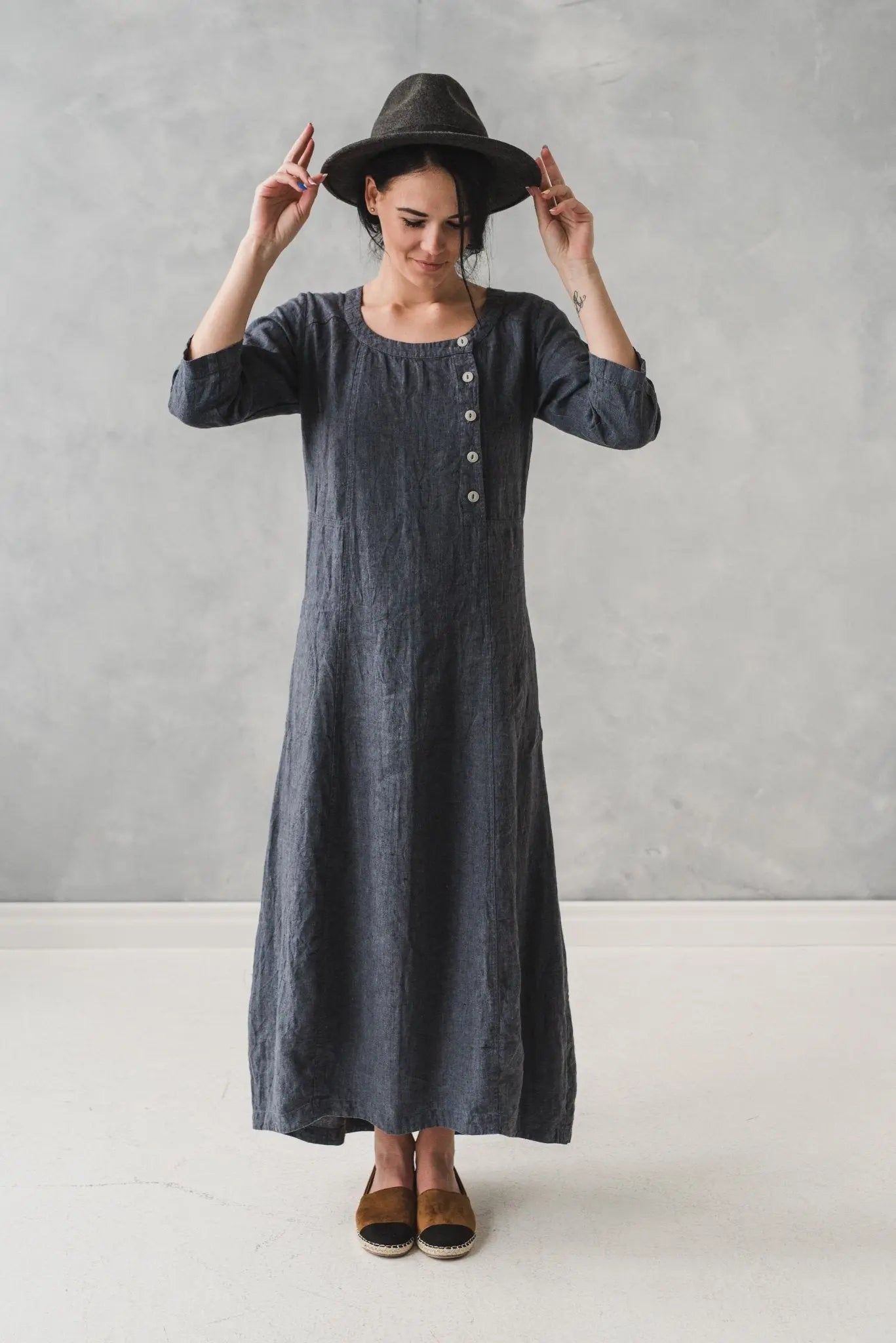 READY TO SHIP Linen Long Dress with Buttons - Epic Linen luxury linen