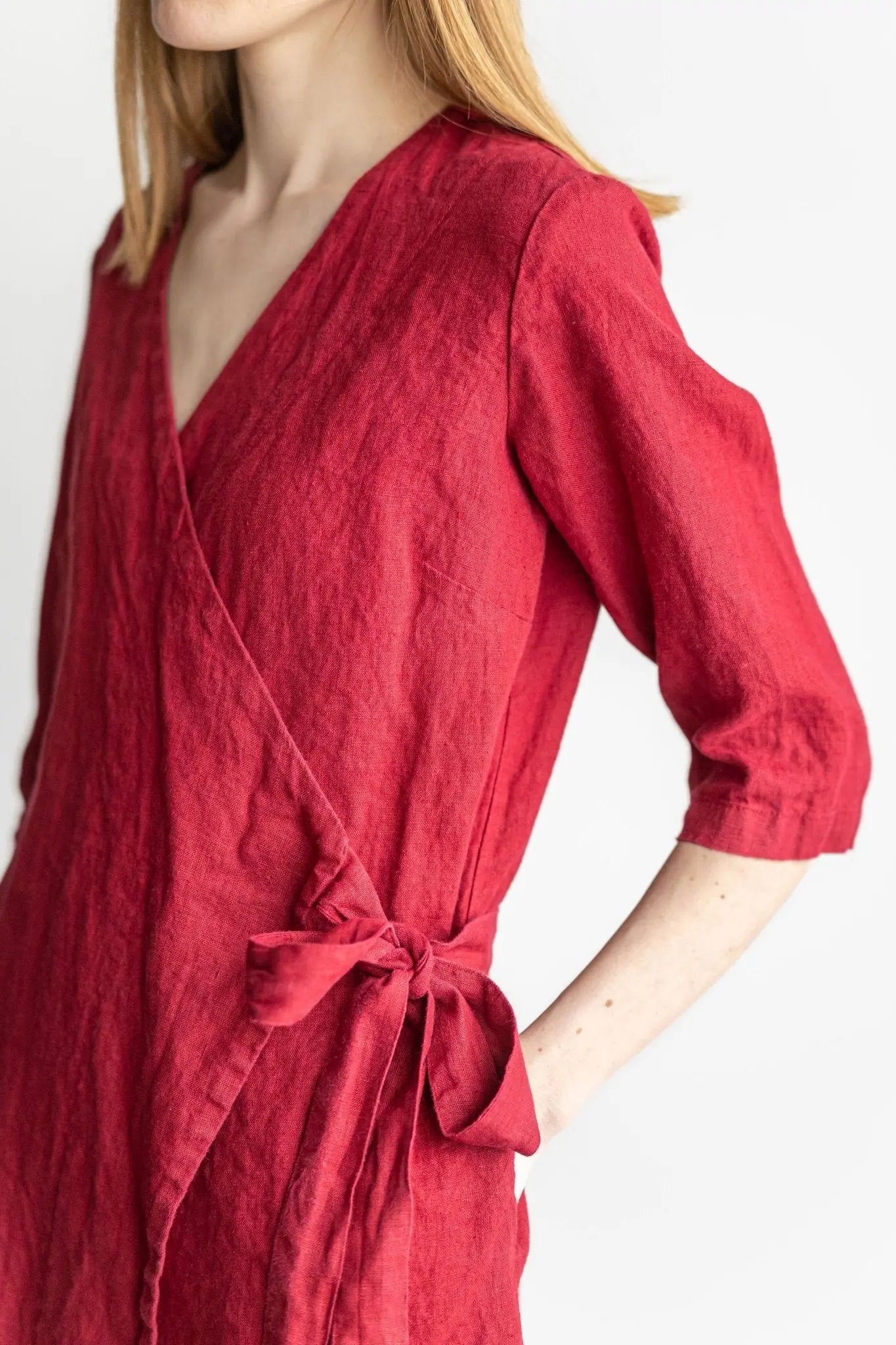 READY TO SHIP Linen Wrap Summer Dress with Belt - Epic Linen luxury linen