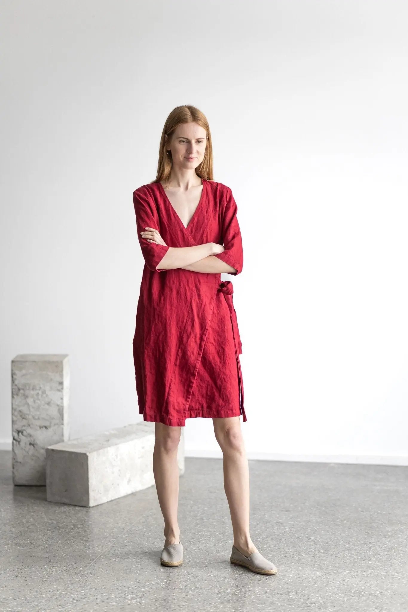 READY TO SHIP Linen Wrap Summer Dress with Belt - Epic Linen luxury linen