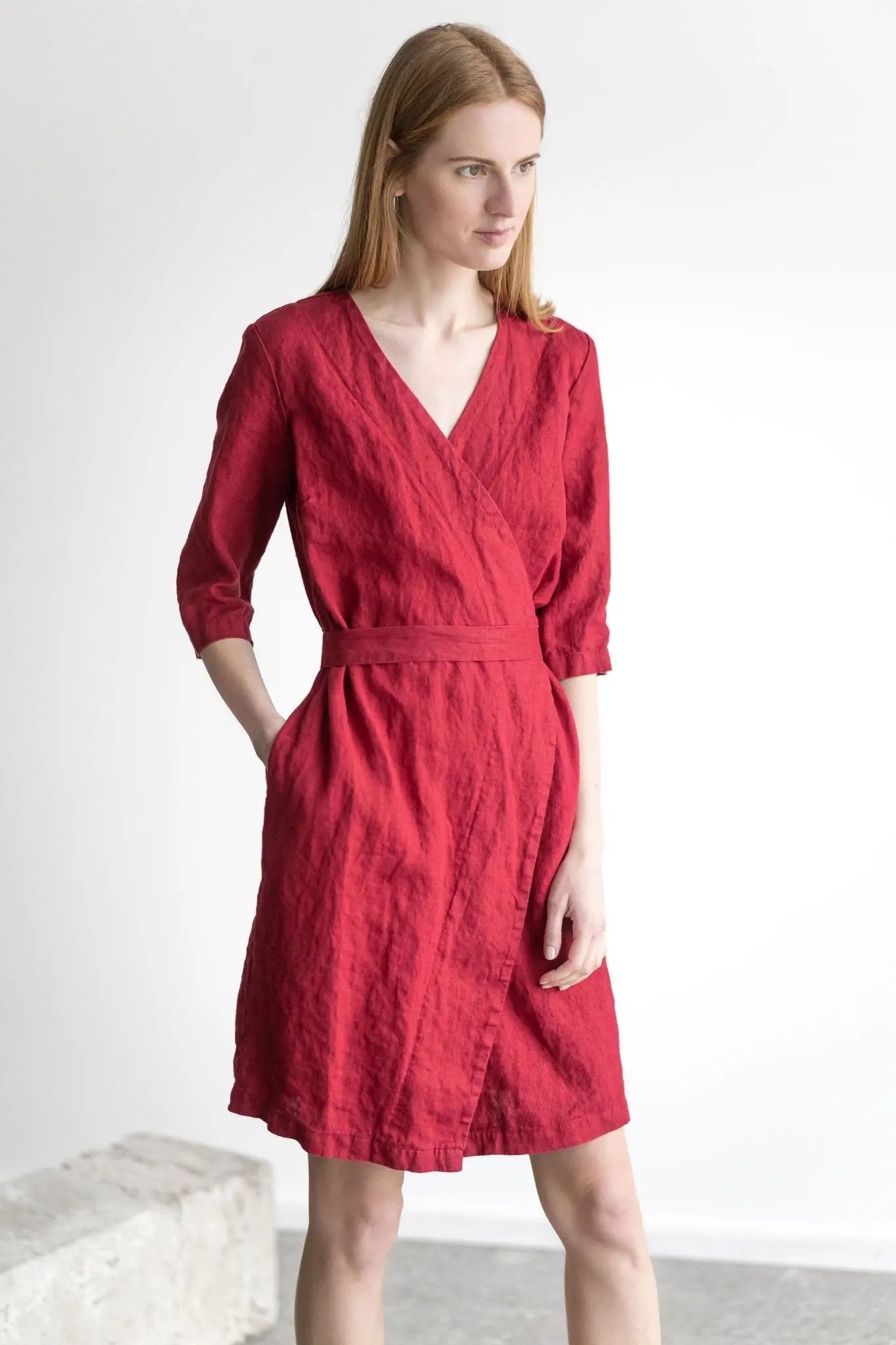 READY TO SHIP Linen Wrap Summer Dress with Belt - Epic Linen luxury linen