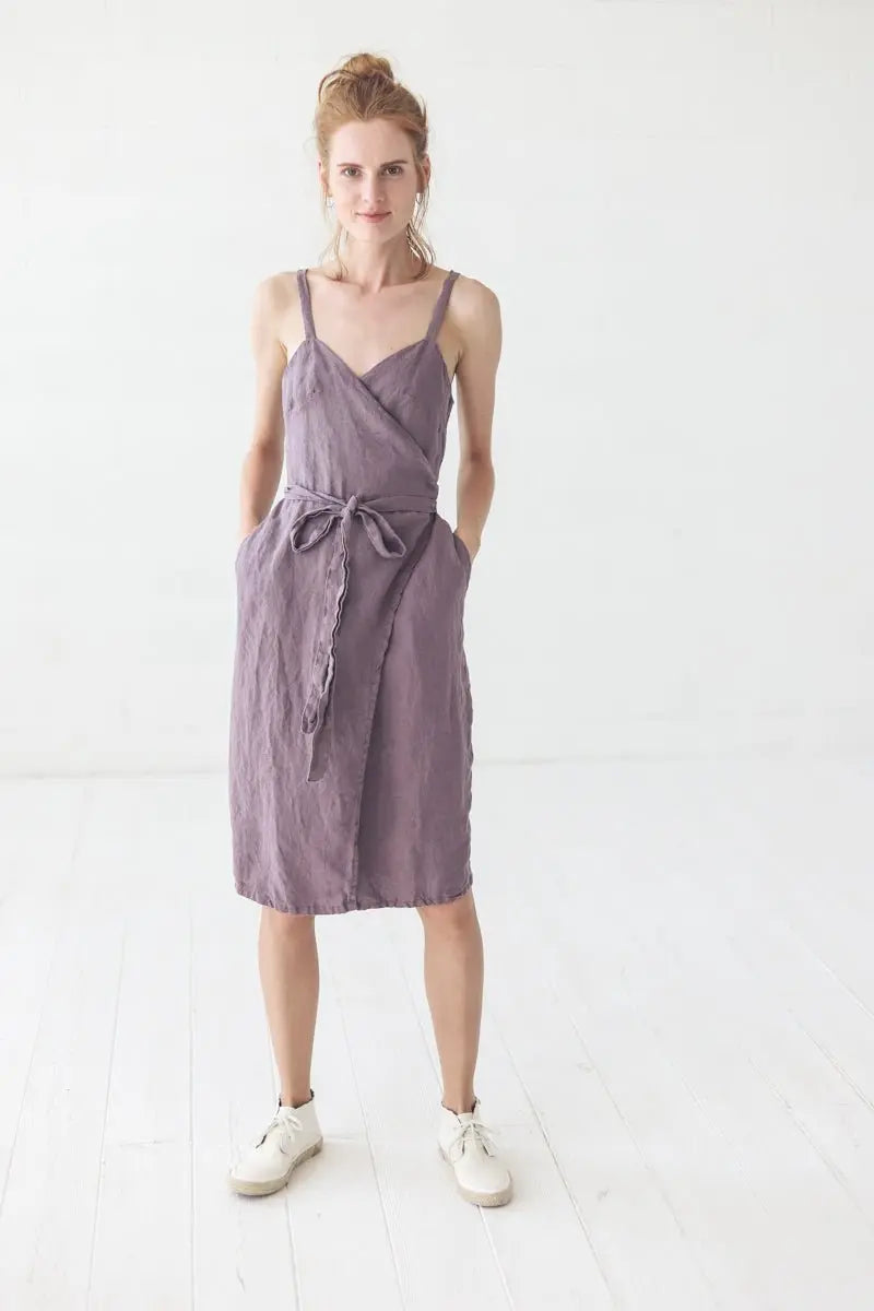 READY TO SHIP Wrap Linen Dress - Epic Linen luxury linen