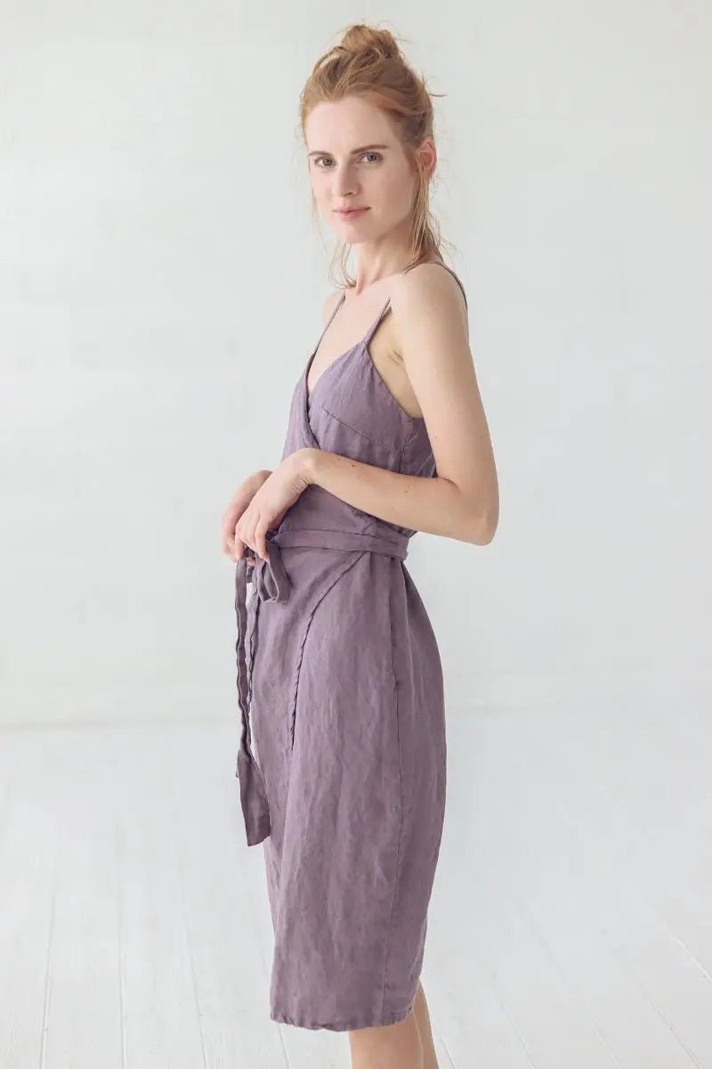 READY TO SHIP Wrap Linen Dress - Epic Linen luxury linen