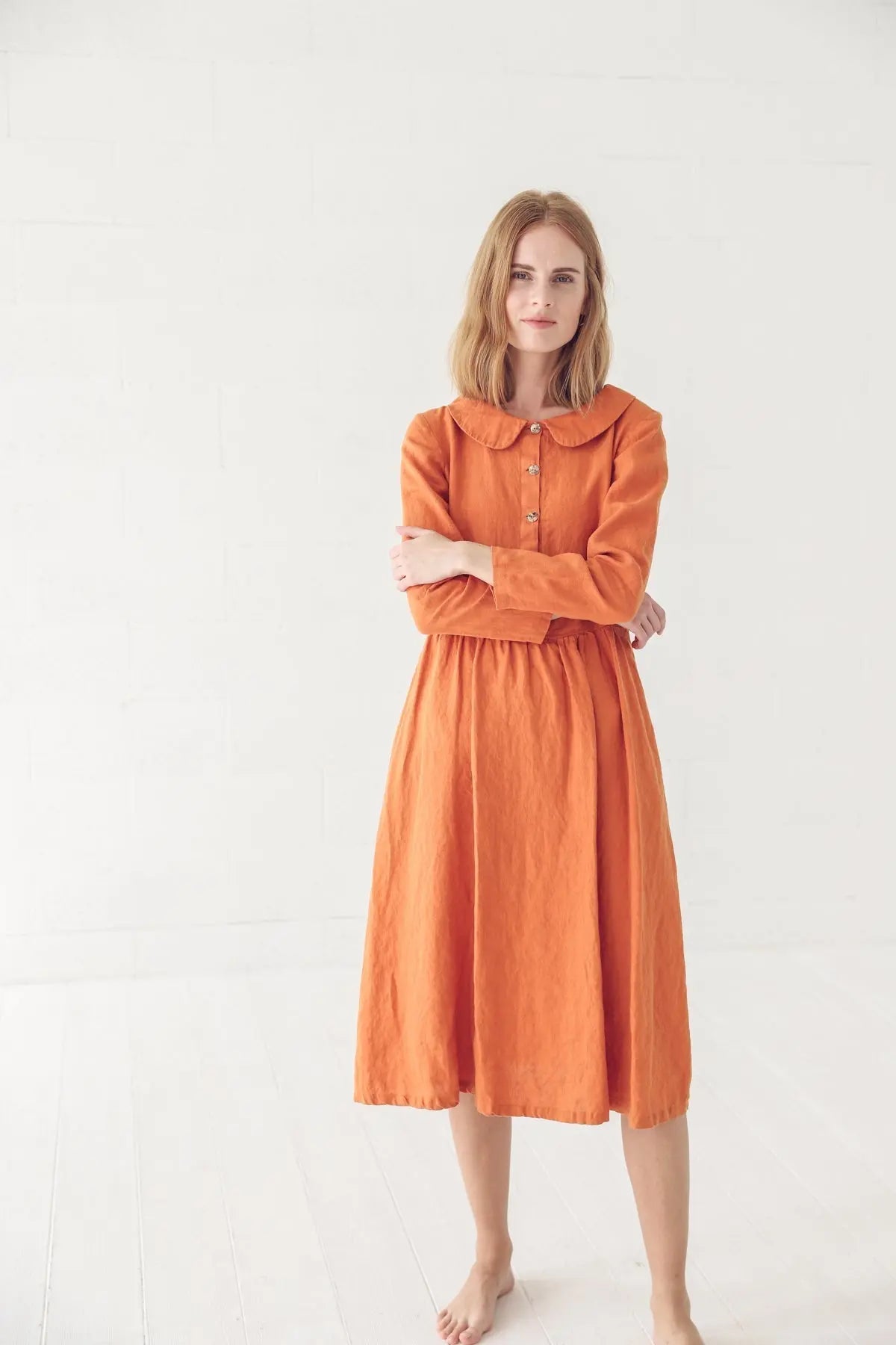 READY TO SHIPLong Linen Collar Dress - Epic Linen luxury linen