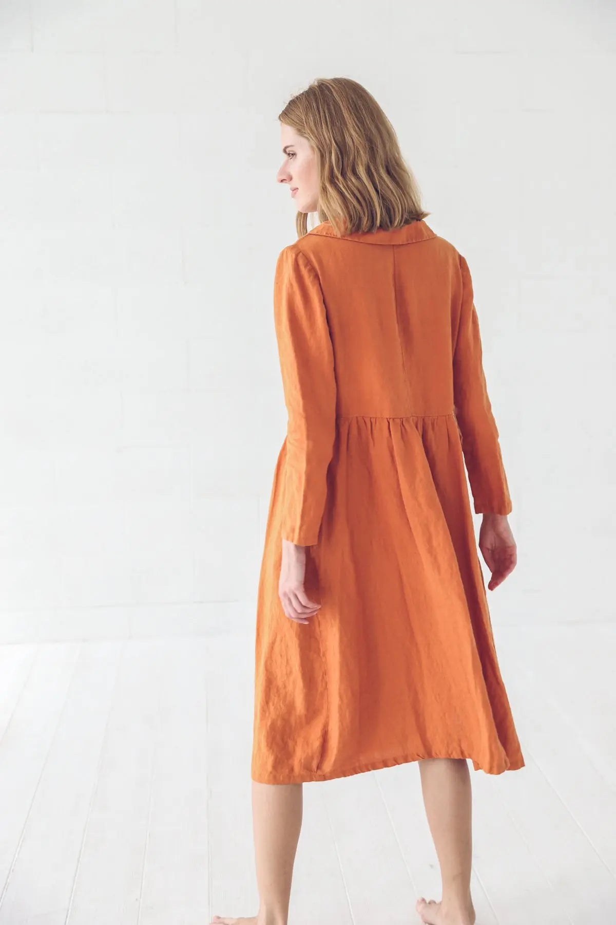 READY TO SHIPLong Linen Collar Dress - Epic Linen luxury linen