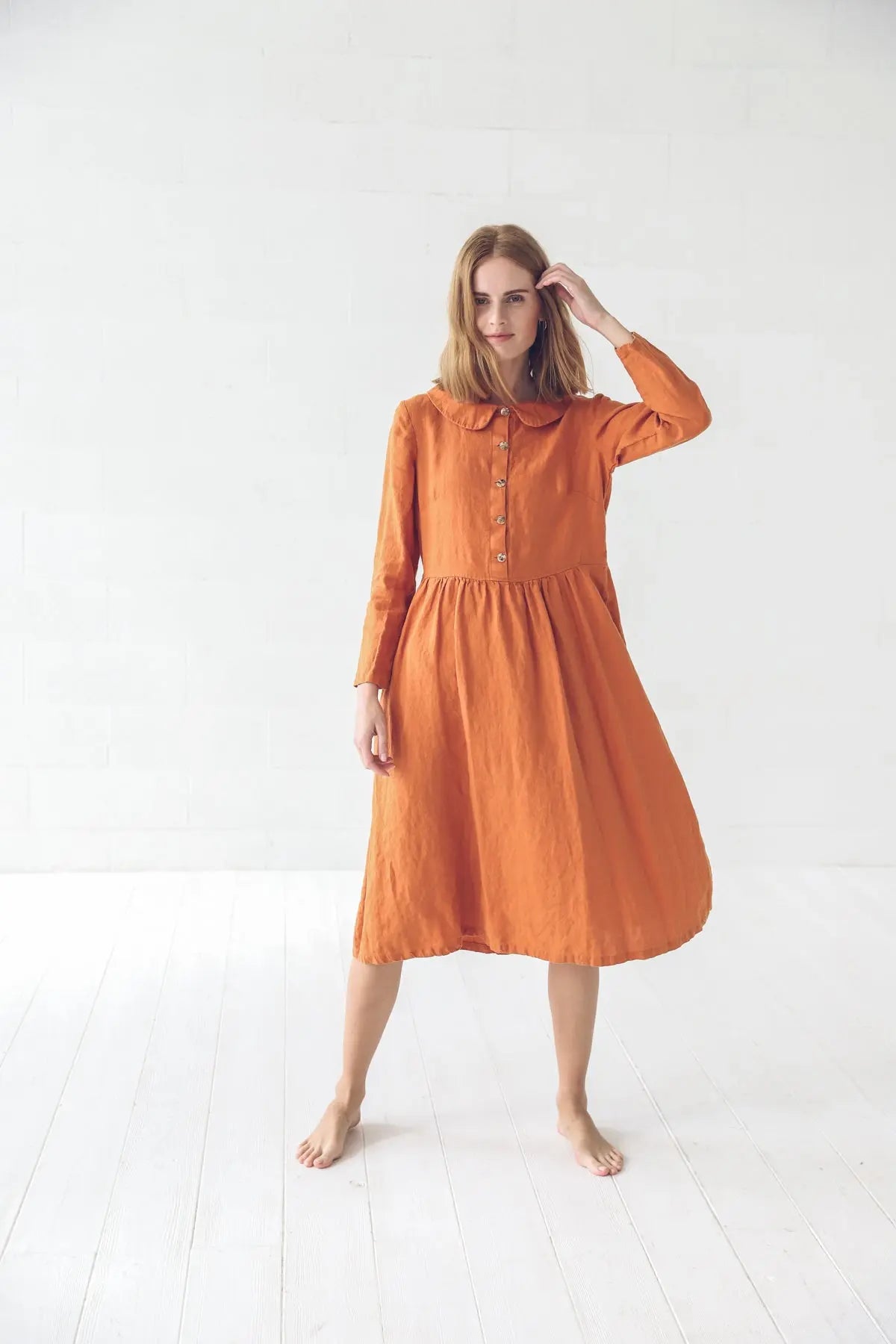 READY TO SHIPLong Linen Collar Dress - Epic Linen luxury linen