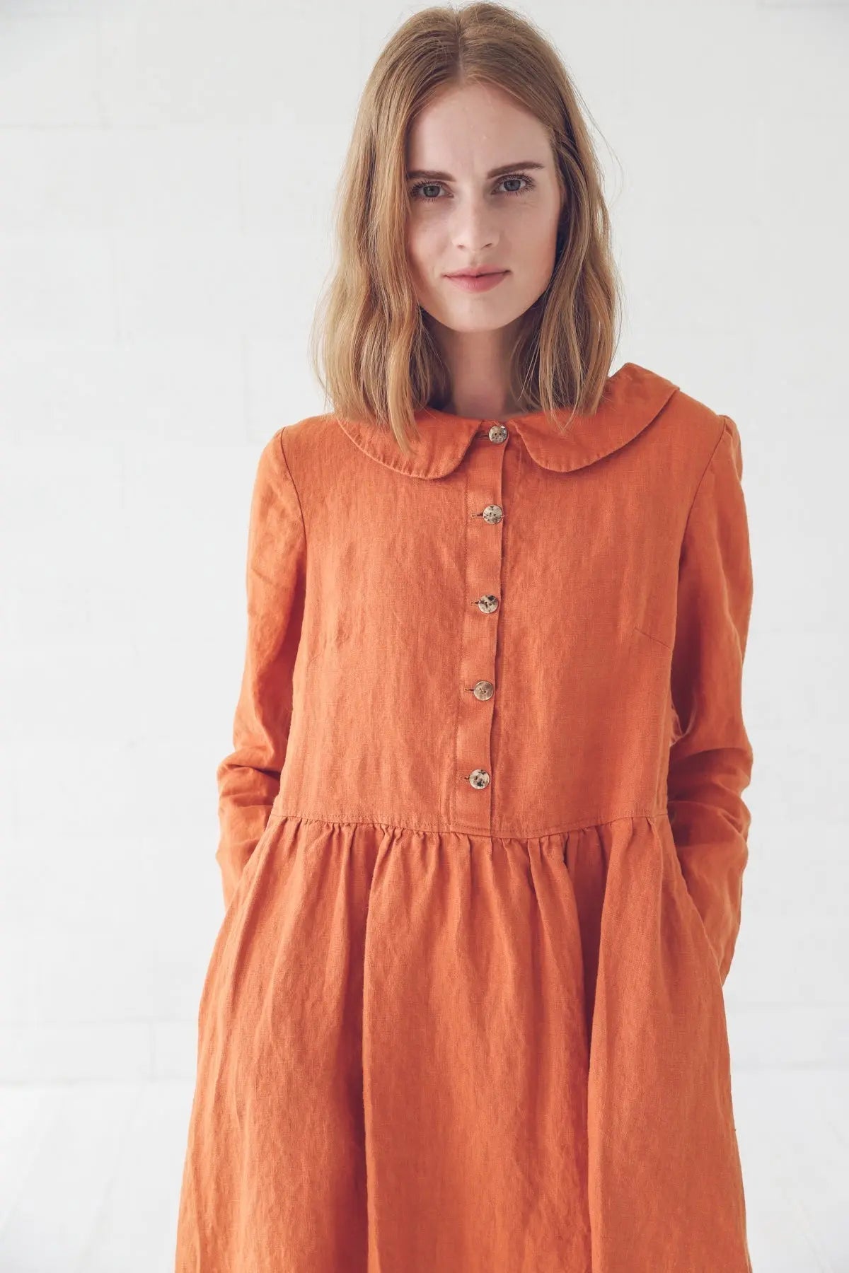 READY TO SHIPLong Linen Collar Dress - Epic Linen luxury linen