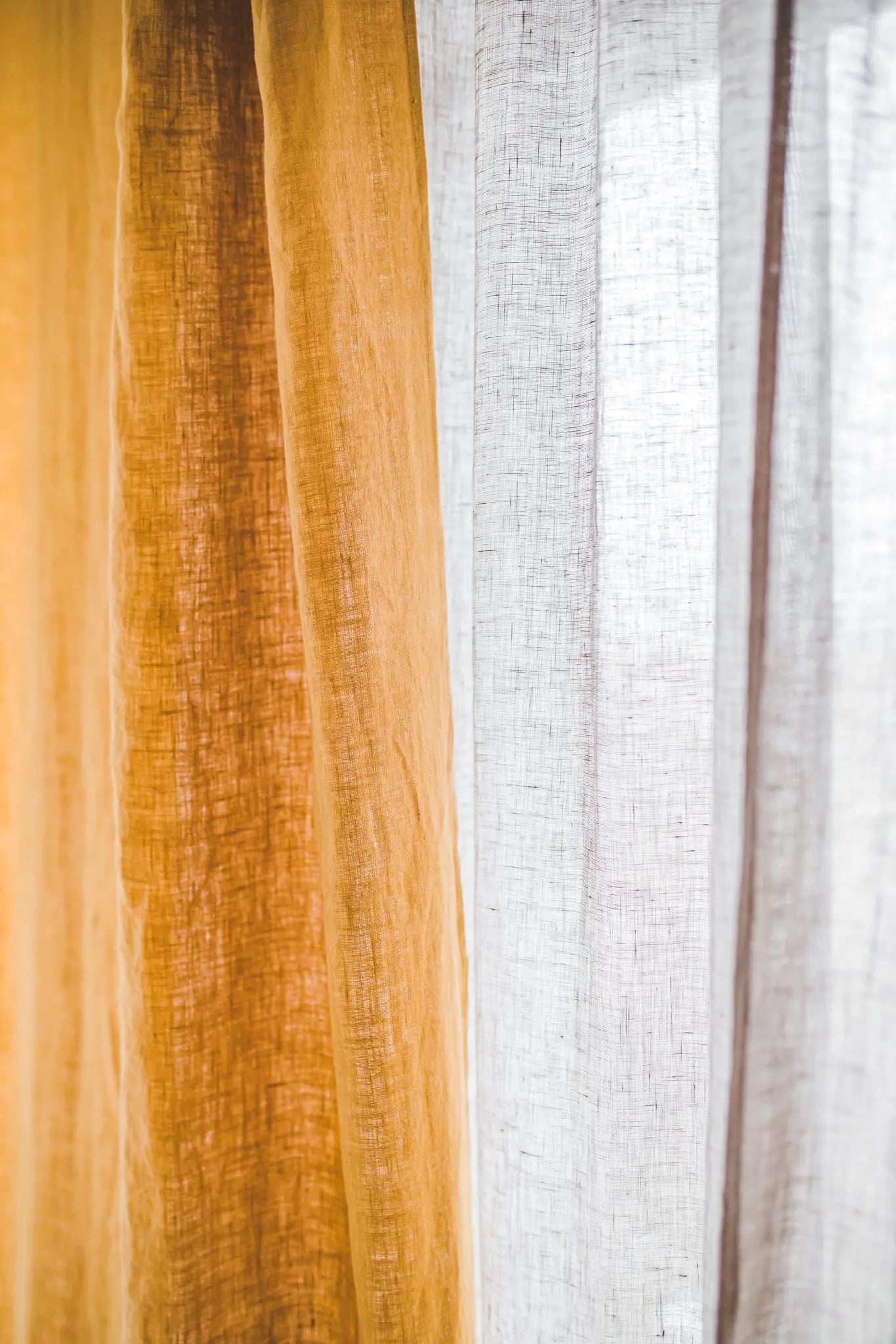 Ripple Fold Natural Linen Curtains in Mustard - Epic Linen luxury linen
