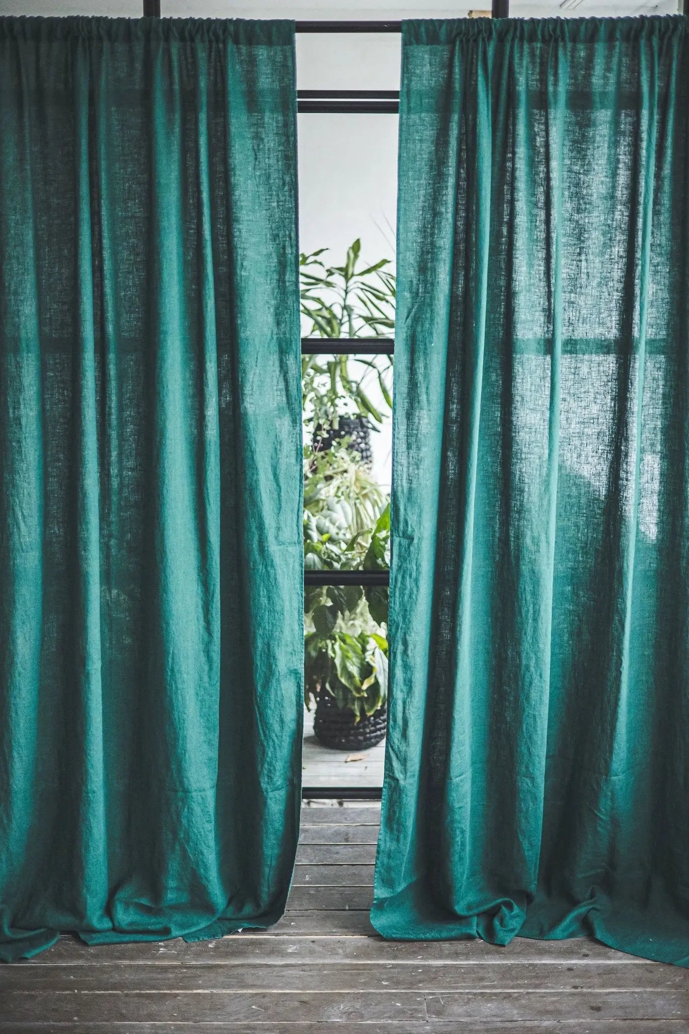 Rod Pocket Linen Curtain Panel in Dark Green - Epic Linen luxury linen
