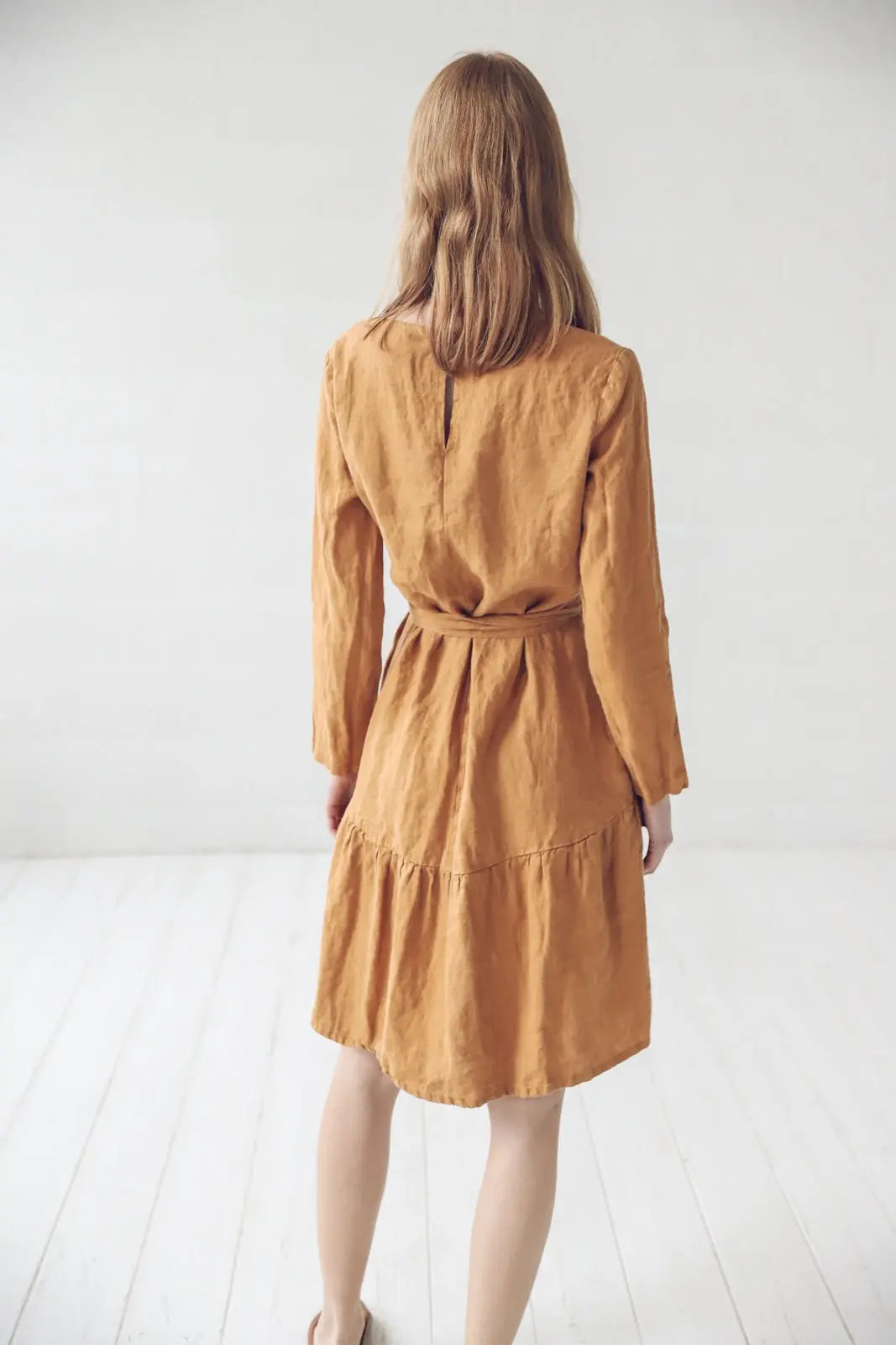 Ruffled Linen Dress with Belt - Epic Linen luxury linen