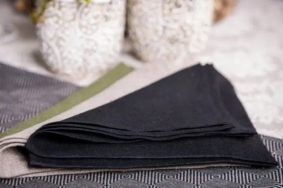 Set of 2 Stonewashed Natural Linen Napkins in Black - Epic Linen luxury linen