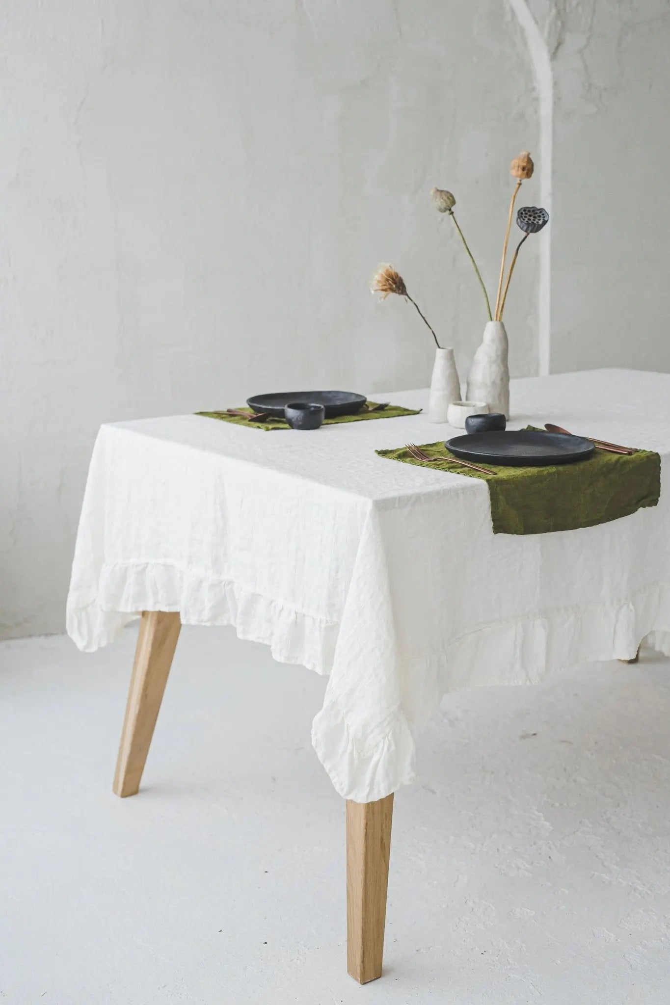 Set of 2 Stonewashed Natural Linen Napkins in Green Moss - Epic Linen luxury linen
