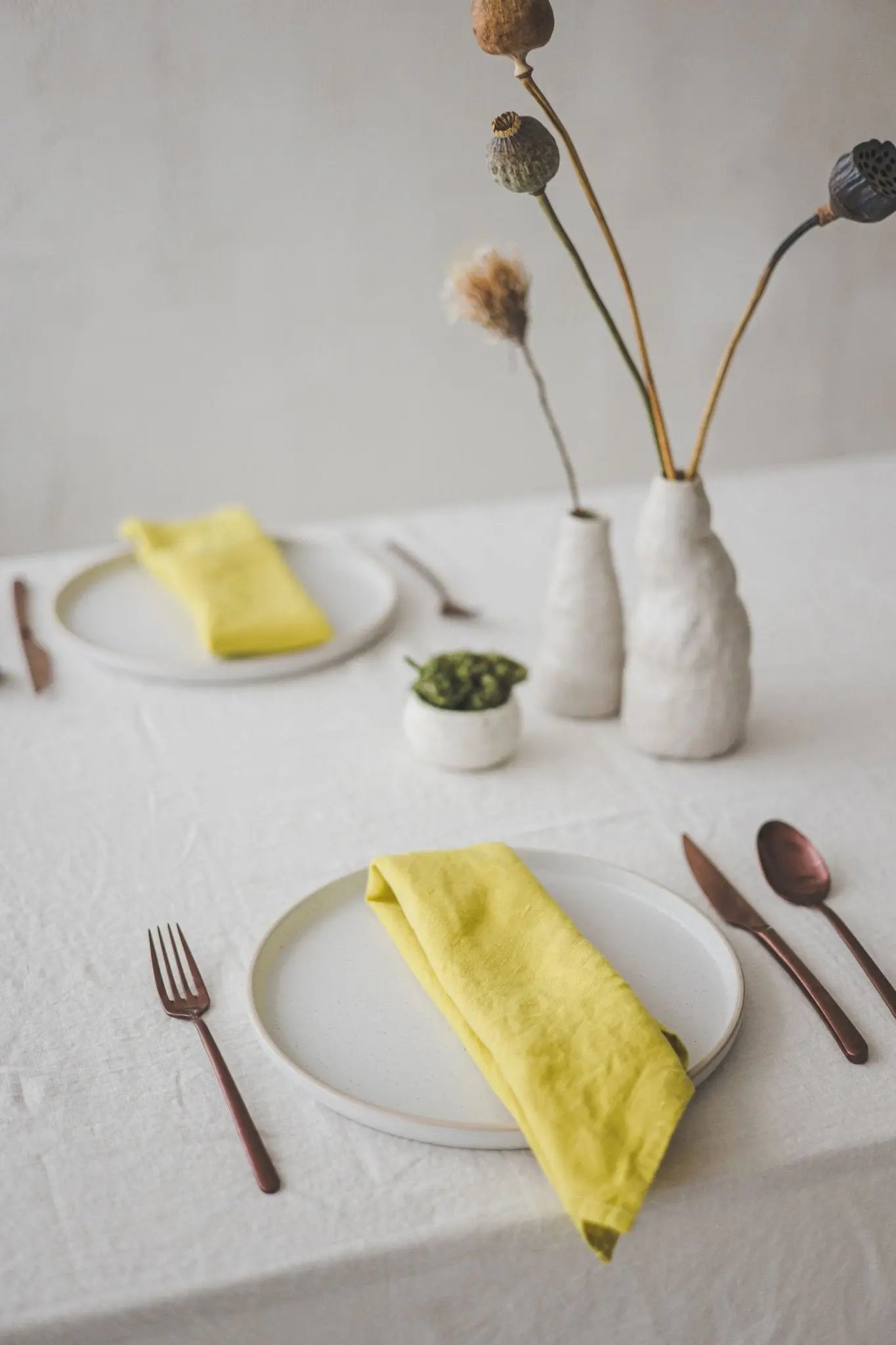 Set of 2 Stonewashed Natural Linen Napkins in Lemon - Epic Linen luxury linen