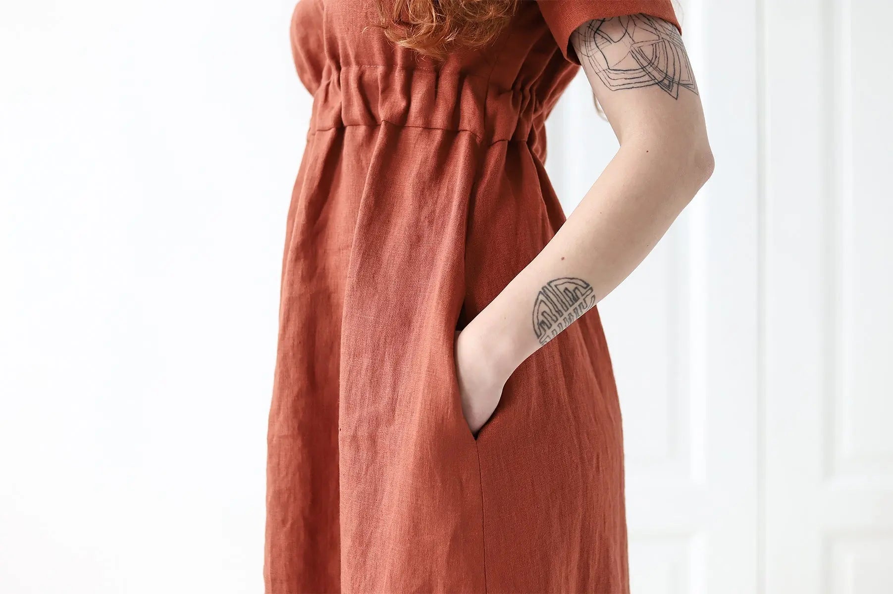 Soft Linen Dress with Pockets and short sleeves - Epic Linen luxury linen