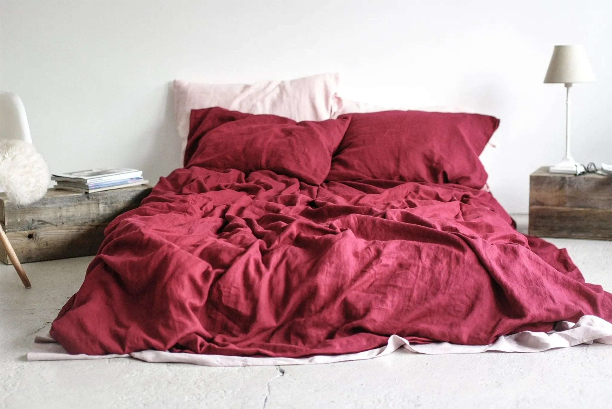 Soft Linen Duvet Cover Dark Cherry Red - Epic Linen luxury linen