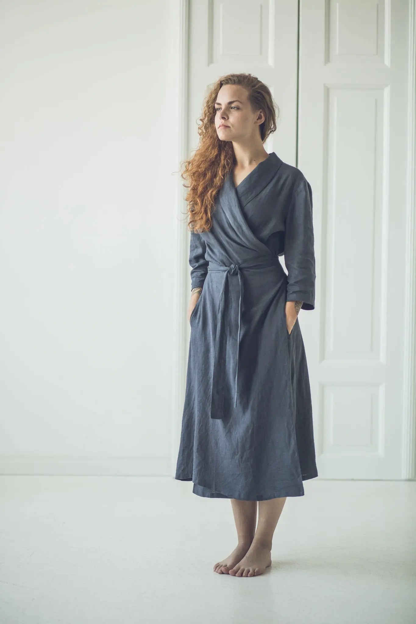 Wrap Linen Dress with Belt - Epic Linen luxury linen