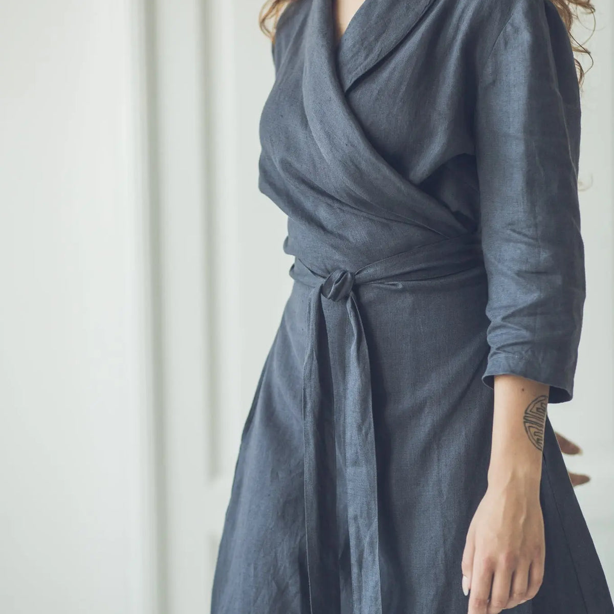 Wrap Linen Dress with Belt. Made from 100% Premium European Linen