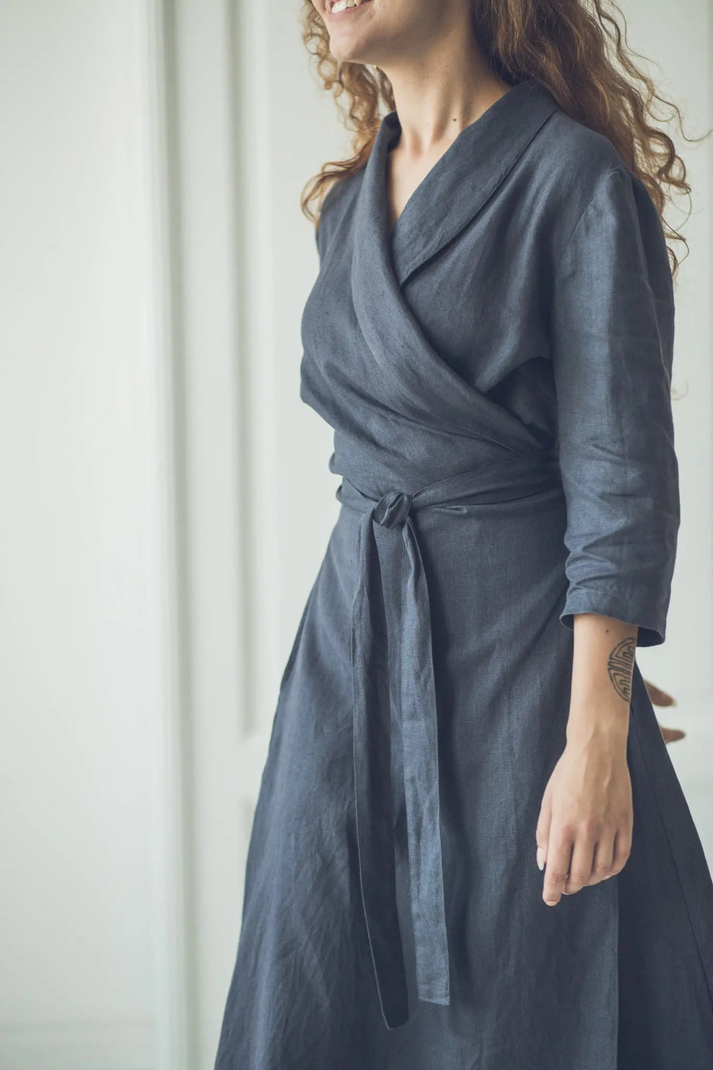Wrap Linen Dress with Belt. Made from 100% Premium European Linen