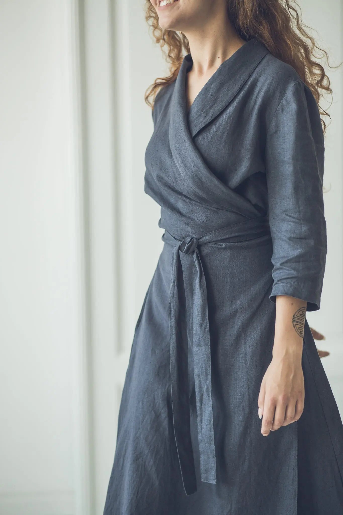 Wrap Linen Dress with Belt - Epic Linen luxury linen